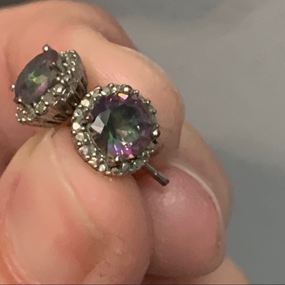 Lesa Michele Cubic Zirconia Rainbow Topaz Halo Stud Earrings - Picture 6 of 13